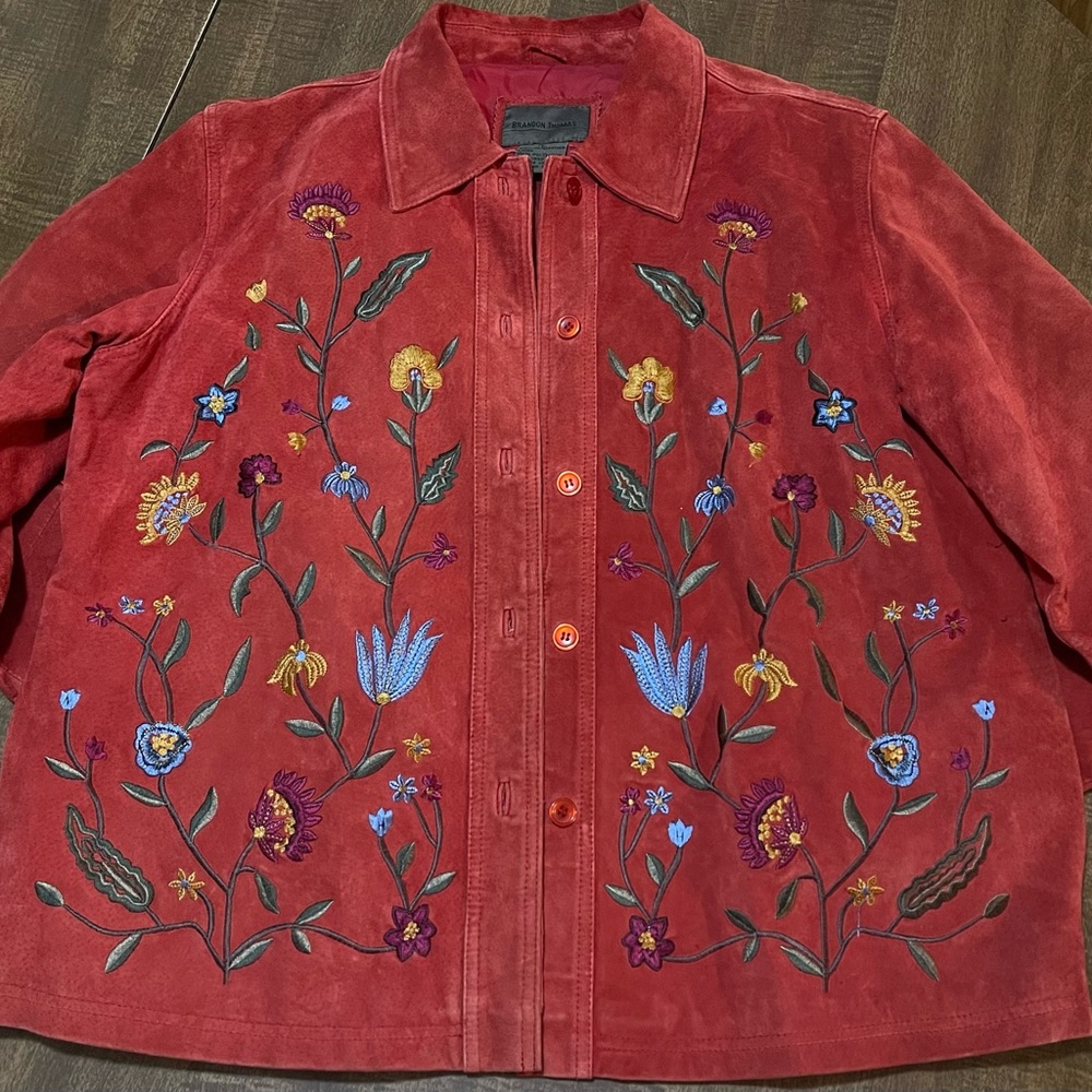 Brandon Thomas Red Floral Embroidered Jacket